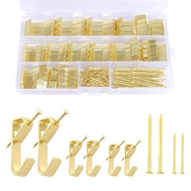 TAIXING 164Pcs Picture Hooks Picture Hanging Kit Heavy Duty Picture Hooks with Nails Picture Hanging Hooks Picture Frame Hooks for Wall Bathroom Calendar Clock with Storage Box 20Lb/30Lb/50Lb Gold