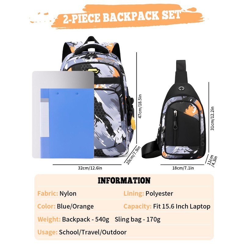 Tanou School Backpack Boys Teenager Set, Large Casual School Bag