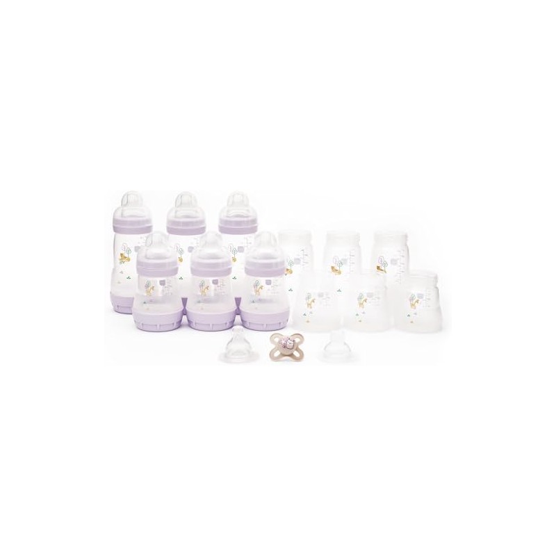 MAM Anti-Colic Bottle and Dummy Set, 17 Pieces, Lilac (Designs