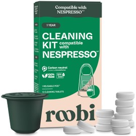 Roobi Cleaning Pods Compatible with Nespresso. Includes 1 Reusable Pod & 12 Cleaning Tablets. Specially Formulated for Originaline Machines. 1 Year Supply.