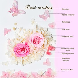 6.5”x8.5” Preserved Flowers Pink Rose Hydrangea Flower Frame with Butterfly
