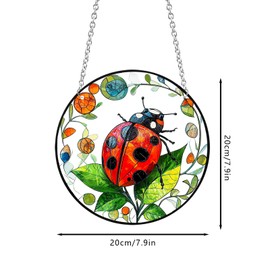 Xuoxeji Ladybug Sun Catchers Indoor Window, 20cm/7.87in Ladybug Stained Acrylic Ornaments, Ladybug Window Art Ladybugs Live for Garden (Ladybug 20cm/7.8in)