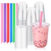 100 Sets 16oz Clear Plastic Cups with Lids & Colorful