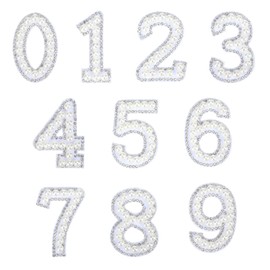10 PCS Iron on Numbers, Practical White Number Patches with Pearl Appliques Embellishments for DIY Team Uniforms Sports T-Shirts Hats Bags Jeans Jackets Clothing Backpack (Number 0-9)