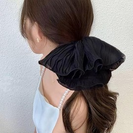 Big Black Scrunchies for Hair Ties Elastics Elegant Lace Hair Scrunchies for Thick Thin Hair Jumbo Scrunchies Extra Large French Style Hair Scrunchy Oversized Styling Hair Accessories for Women Girls