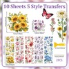 WANDIC 10 Sheets Rub On Transfer Sticker, Mixed Flower Stickers
