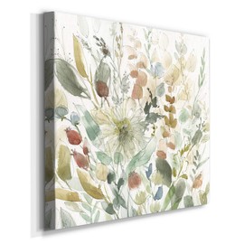 Wexford Home Square Premium Gallery Wrapped Canvas Flower Multicolor Wall Art Abstract Floral Romance Modern Pictures Print for Home Office, Ready to Hang, linen wildflower garden, 16x16
