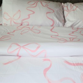 Luxury Bow Duvet Cover Set – Soft, Cozy Bedding with Elegant Bow Design, Ruffled Chic Comforter Cover, Coquette Aesthetic, Pink Bed Sets (Pink Bows, Queen)