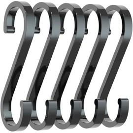 Seadiquiet 5PCS Black S-Shaped Hooks,Space Aluminum S Hook Multifunctional Hanging Hook Clasp Holder for Kitchen Bedroom