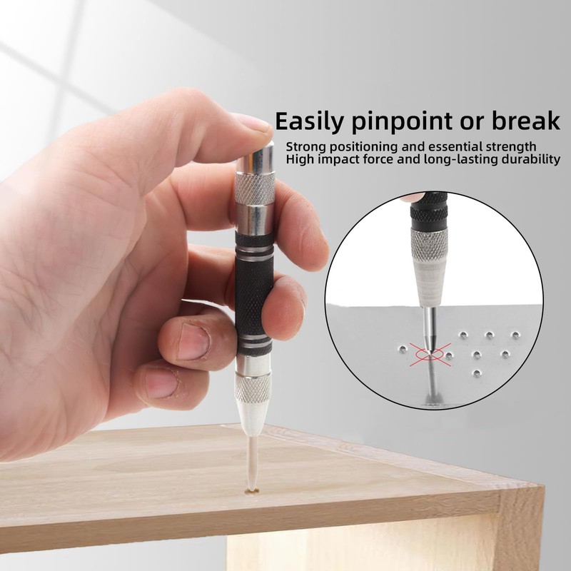 2 Pack Automatic Center Punch, Steel Adjustable One-Handed Spring Impact