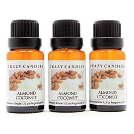 Crazy Candles Almond Coconut (Made in USA) 3 Bottles 1/2 Fl Oz Each (15ml) Premium Grade Scented Fragrance Oil