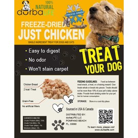 DurbaLife Freeze Dried Chicken 2oz (57g) Dog and Cat Treats Food Topper | Single Ingredient: Just Chicken