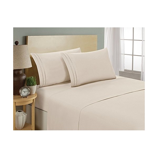 Elegant Comfort 1500 Thread Count Chain Design Egyptian Quality Luxurious Silky Soft Hypoallergenic Wrinkle & Fade Resistant 4 pc Sheet Set, Deep Pocket Up to 16" - California King Beige