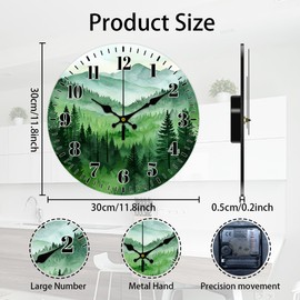 CHGCRAFT Forest Wall Clock Watercolor Forest Wall Clock Non-Ticking Clock Round Wooden Decorative Wall Clock MDF Printed Wall Clock for Home Living Room Bedroom Home Office Decoration