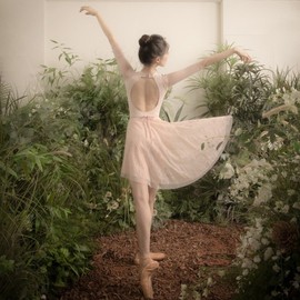 Women's Standing Collar Ballet & Gymnastics Performance Leotard Jumpsuit JD188 Black [Gymnastics Wear] Skirt Included + M 2ea