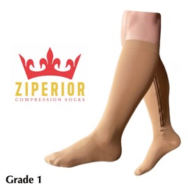 Ziperior Closed Toe 15-20 mmHg Compression Grade Calf Inside Leg Zipper Socks (Nude, Large-X-Large)