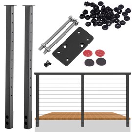 Senmit Cable Railing Post Fascia Mount-Stainless Steel Square Weldless 36"x2"x2" Pre-drilled Side Mount Metal Post for Wood Deck, 2Pack Black