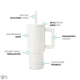 Simple Modern Kids 24 oz Tumbler with Handle and Silicone Straw Lid | Spill Proof and Leak Resistant | Reusable Stainless Steel Bottle | Gift for Kids Boys Girls | Trek Collection | Cream Leopard