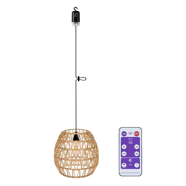 EcoGehen EcoGehen Rattan H?ngelampe mit Batterie Au?en Innen H?ngeleuchte Batteriebetriebene