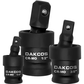 DAKCOS Impact Universal Joint Socket Set, 3 Piece Swivel Socket Set, Ball Spring Design, 1/4", 3/8" and 1/2" Drive, U-Joint Sockets Swivel, CR-MO