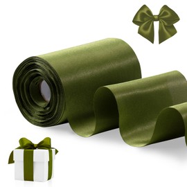 FAKILO Olive Green Satin Ribbon 4 Inch x 22 yd Wide Thick Ribbon for a Grand Opening Business Ribbon Cuttings Ceremony Bow Wedding Chairs Party Christmas Festival Decor