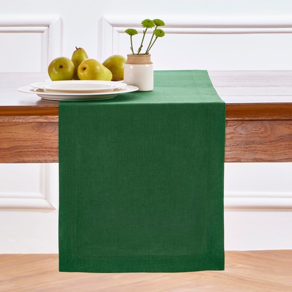 Solino Home Linen Pine Green Table Runner 90 Inches Long