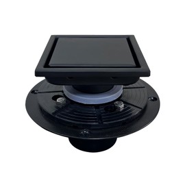 SISEHO 4 Inch Matte Black Square Shower Drain Cover for Bathroom Invisible Inlay Tile Square Plate Cover Adjustable Flange Kit, Sus304 Stainless Steel