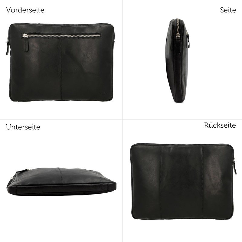 Gusti Austi Vegetable Tanned Laptop Case Leather Black Leather, black