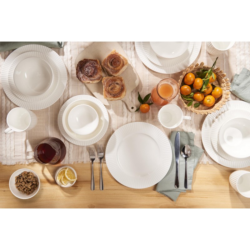 QOUTIQUE Bone China Dinnerware, 20PC Set, Service for 4, White