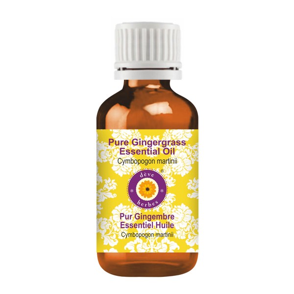 Deve Herbes Pure Gingergrass Essential Oil (Cymbopogon martinii) Steam Distilled