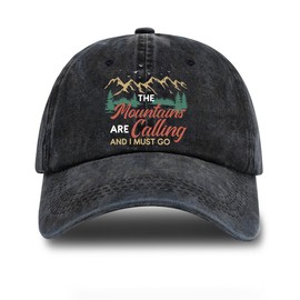 rofiowa The Mountains are Calling Adjustable Washed Cotton Baseball Cap, Funny Retro Trucker Hat Outdoor Accessories for Men Grandpa Dad Husband Hiking Lover, Retirement Birthday