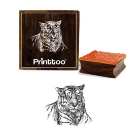 Printtoo Tiger Face Pattern Square Wooden Rubber Stamp Crafting Textile Stamps-2 x 2 Inches