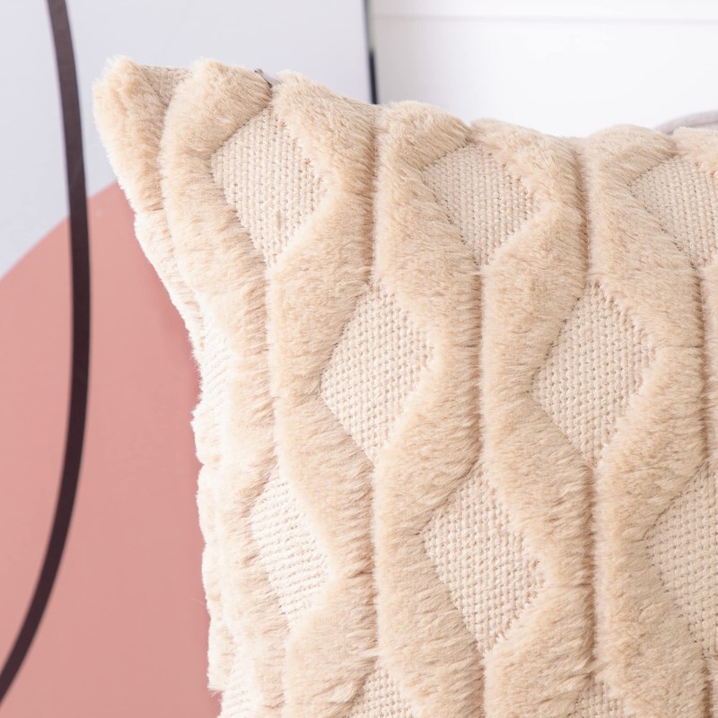 Madizz クッションカバー 2枚セット 柔らかい ぬいぐるみ ショートウール ベルベット 装飾的な 枕カバー 贅沢