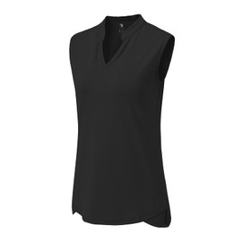 BASUDAM Women's Sleeveless Golf Polo Shirts V-Neck Collarless Tennis Running T-Shirts Quick Dry Black XL
