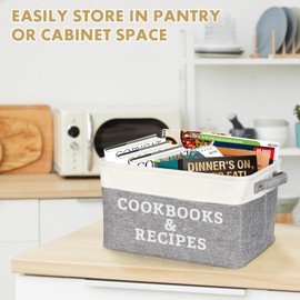 Lukeline Cookbook and Recipe Storage Basket for Organizing, 15.5 x 11.6 x 9.4 Large Storage Basket for Book, Recipe Books, Cookbooks Organizer Bin, Decorative Baskets for Kitchen Counter and Pantry