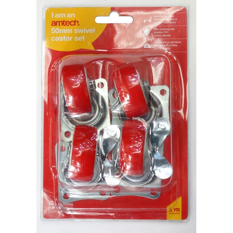 Amtech S5670 Swivel Castor Set 4 x 2” (50mm), Wheels