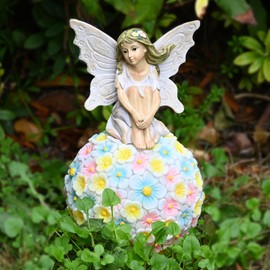 Yiosax Solar Flower Fairy Garden Decor- Garden Fairy Statue-Outdoor Fairy Statues Decoration Outside Patio Lawn Yard Ornament,Fairies Figurines Decor for Garden Gift,Tall 7.8 Inches