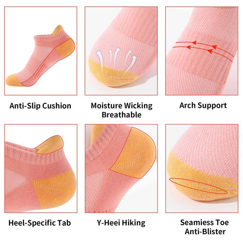 Budermmy Socks for Women 6 Pairs Ankle Athletic Socks Cushioned