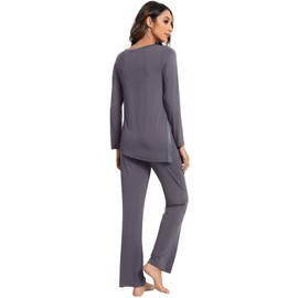 WiWi Viscose from Bamboo Pajamas Set for Women Soft Long Sleeve Pj Sleepwear Knit Jammies Pants Lounge Sets Loungewear S-XXL, A-dark Grey, XX-Large