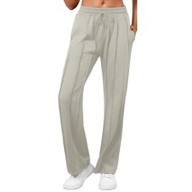 Women's High Waisted Drawstring Waist Wide Leg Solid Color Pants Sweatpants Casual Loose Yoga Pants with Pockets Grey XX-Large