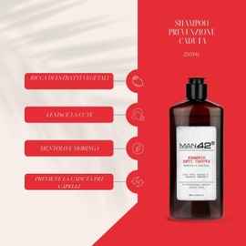 Man 42 Anti-Hair Loss Shampoo for Weak Skin and Brittle Hair with Menthol and Moringa 250 ml