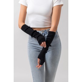 F Flammi Cashmere Blended Arm Warmer for Women Winter Fingerless Gloves Knit Mitten Gloves Wrist Warmer with Thumb Hole