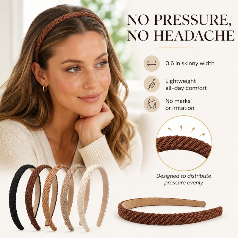 5 Pack Thin Headbands for Women, 0.6 Inch Non Slip