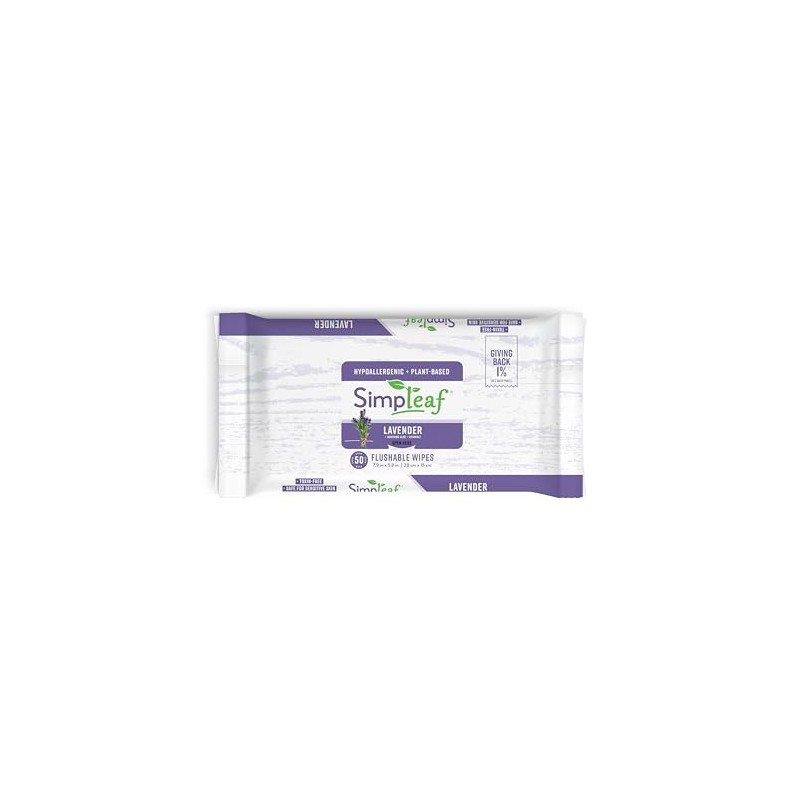 Simpleaf Lavender Essential Oil Flushable Wipes 50 Count (50 Count