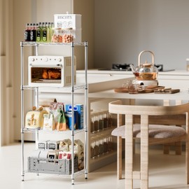 IZEUK 4 Tier Metal Wire Shelf Unit, Chrome Storage Rack Organizer for Kitchen, Bedroom, Living Room or Laundry Room, 17.7" W x 11.8" D x 41.9" H