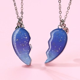 2PCS Collane Notte Stellata Magnetiche Uniche BFF, Collane a Catena con Ciondolo Cuore Best Friends con Luminoso, Collana Incandescente, Amicizia Gioielli Regali per Donne Ragazze Amici Sorelle Madre