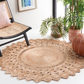 SAFAVIEH Natural Fiber Collection Area Rug - 5' Round, Natural, Farmhouse Jute Design, Ideal for High Traffic Areas in Living Room, Bedroom (NF173A)
