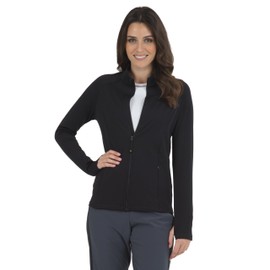 IBKUL Athleisure Wear Sun Protective UPF 50+ Quick Dry Mock Neck Knit Jacket w Thumbholes & Pockets 76000 Black/Solid/XS