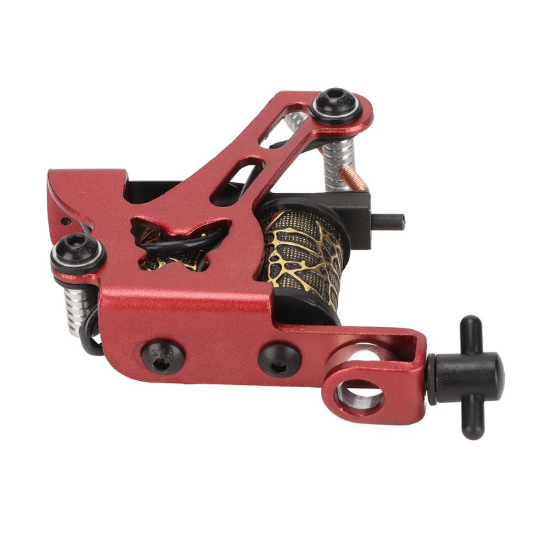 10 Wraps Coil Tattoo Machine Iron Frame Red Hollow Butterfly