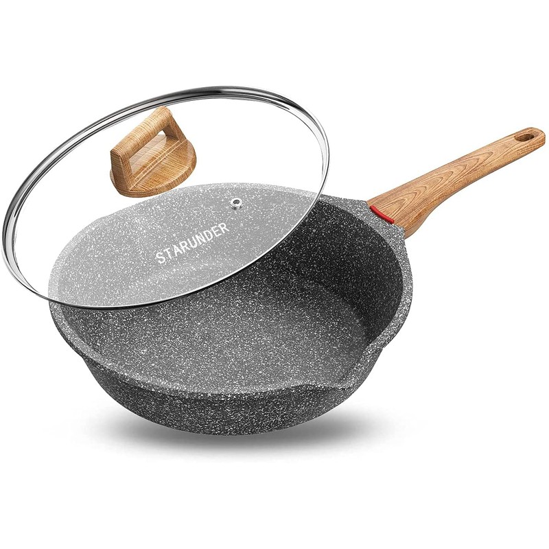 Starunder Induction Nonstick Skillet Frying Pan With Lid,Swiss Granite Omelette